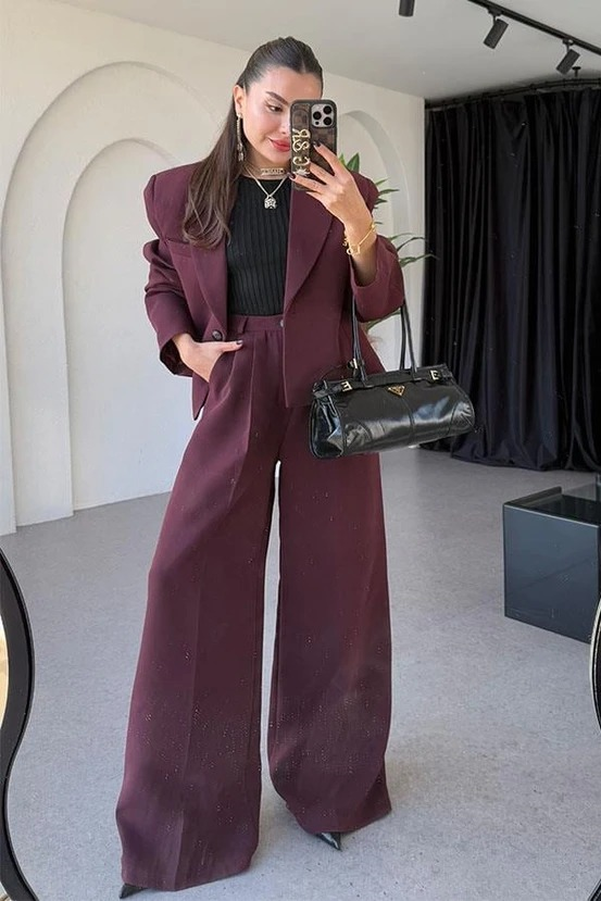 Vitabella Bordo Premium Blazer Takım