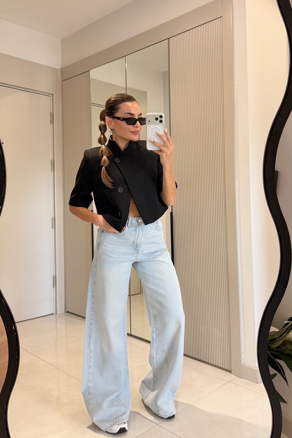 Vitalis Lightblue Yüksek Bel Baggy Jean