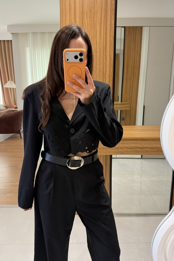 Vivica Siyah Nakışlı Blazer Ceket
