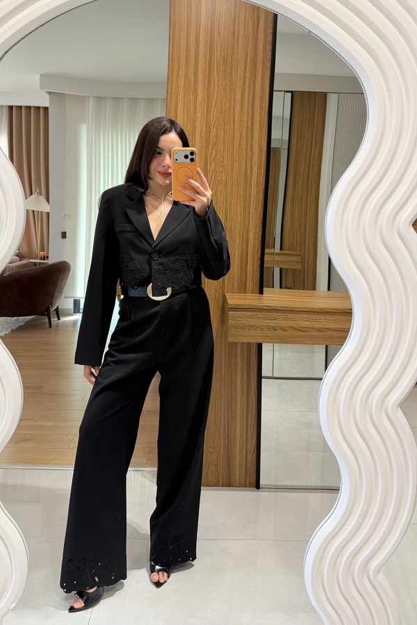 Vivica Siyah Nakışlı Pantolon