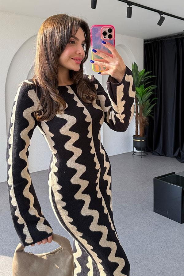 Waves NKD Siyah Şeritli Maxi Elbise
