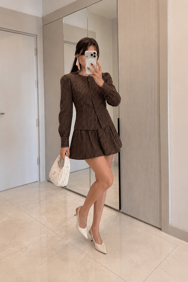 Wello Kahve Çizgili Poplin Takım