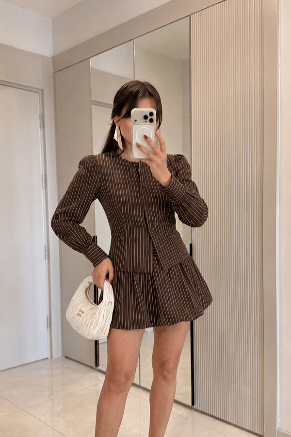 Wello Kahve Çizgili Poplin Takım