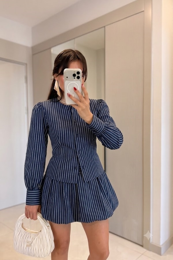 Wello Lacivert Çizgili Poplin Takım