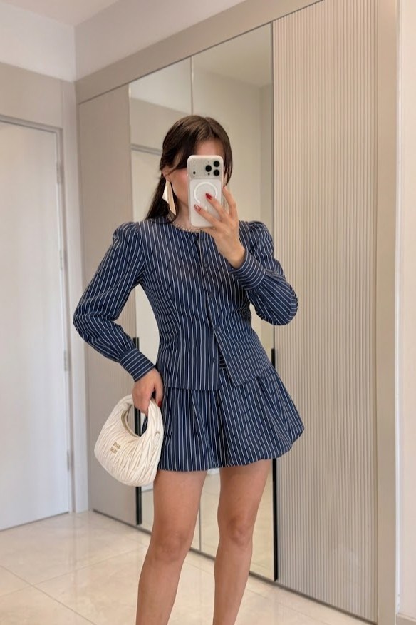 Wello Lacivert Çizgili Poplin Takım