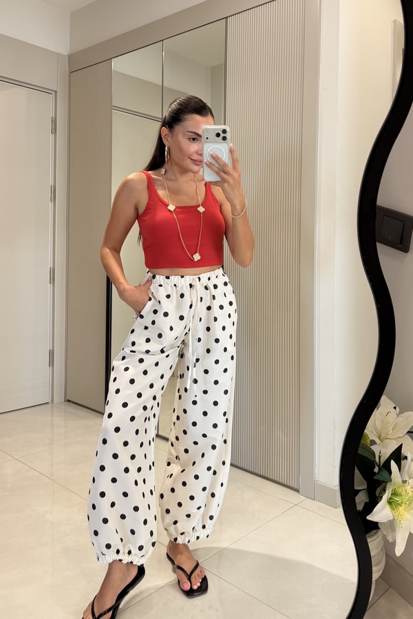 Wera Ekru Puantiyeli Jogger Pantolon