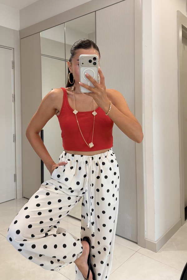 Wera Ekru Puantiyeli Jogger Pantolon