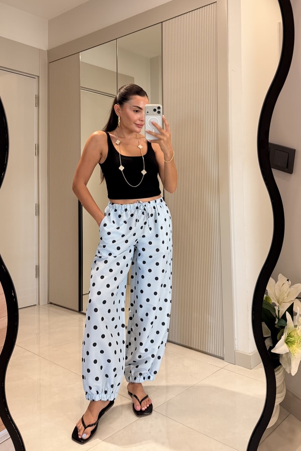 Wera Mavi  Puantiyeli Jogger Pantolon