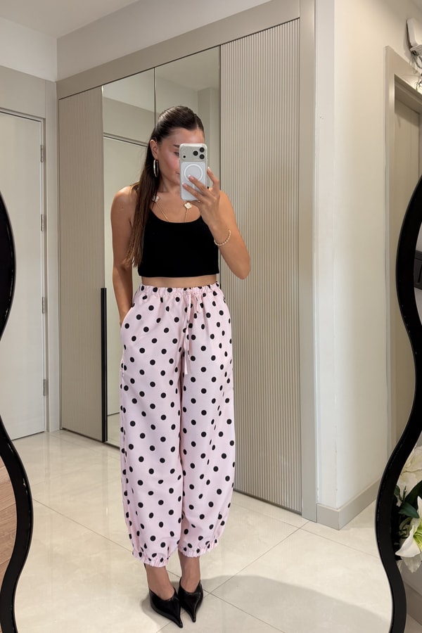 Wera Pembe Puantiyeli Jogger Pantolon