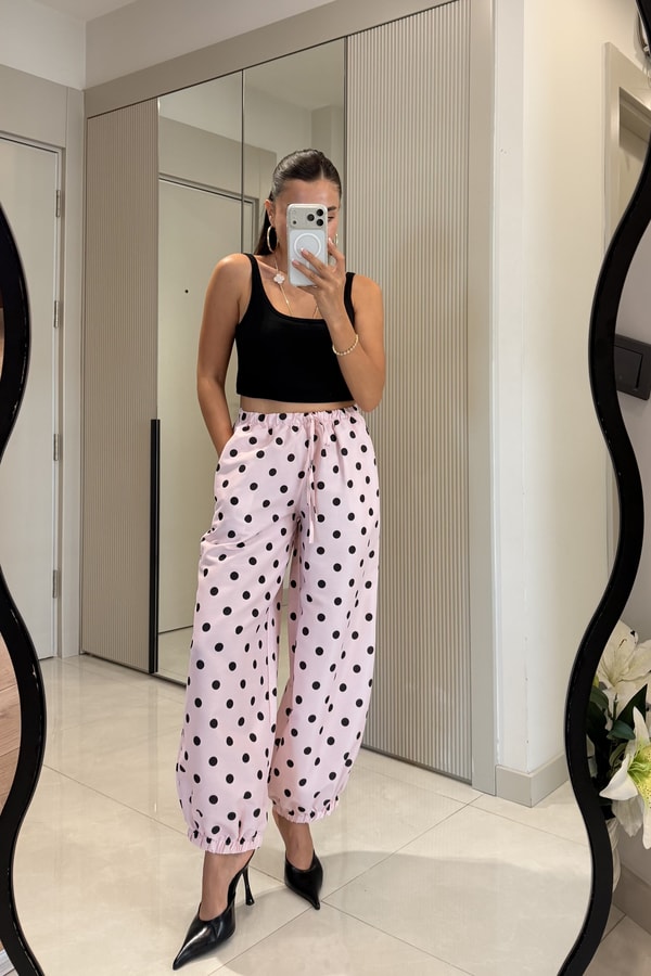 Wera Pembe Puantiyeli Jogger Pantolon