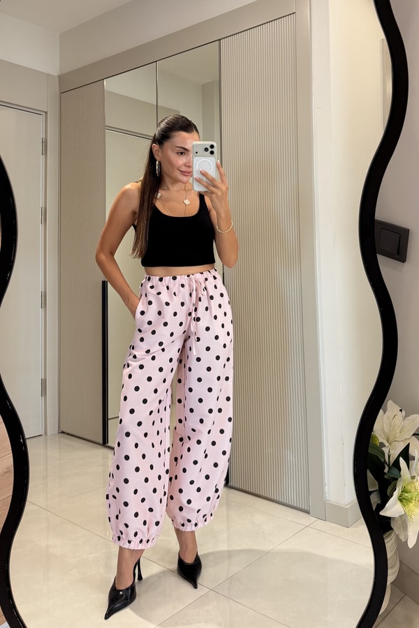 Wera Pembe Puantiyeli Jogger Pantolon
