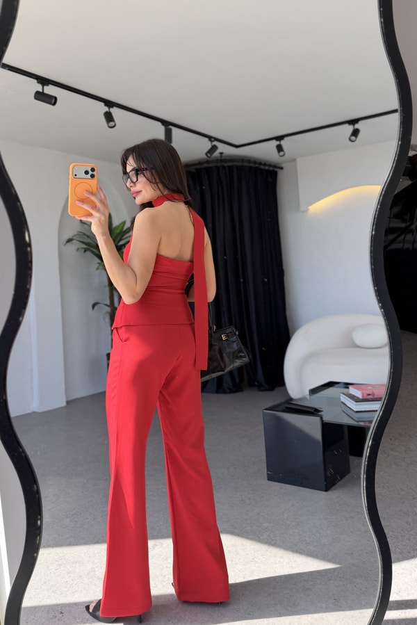 Willow Kırmızı Şallı Yelek Pantolon Takım