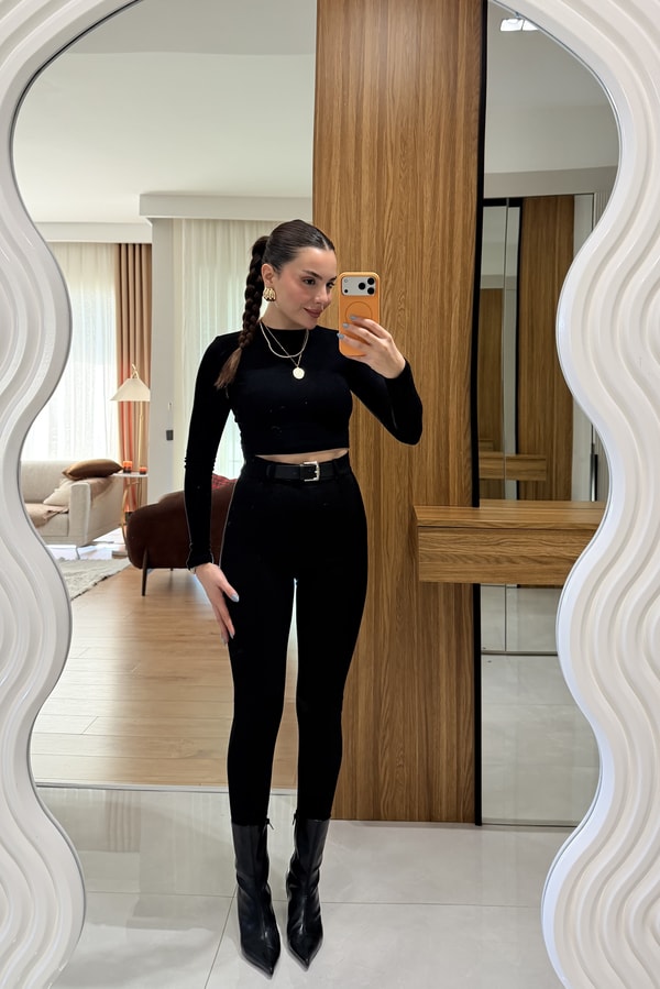 Wina Siyah Kendinden Kemerli Tayt