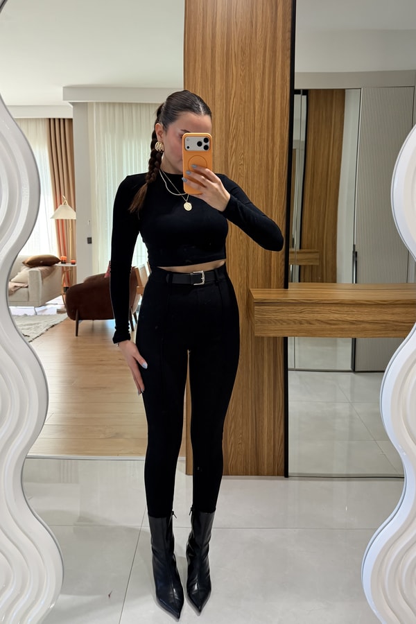 Wina Siyah Kendinden Kemerli Tayt