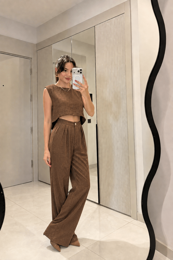 Windler Acı Kahve Crop Pantolon Takım