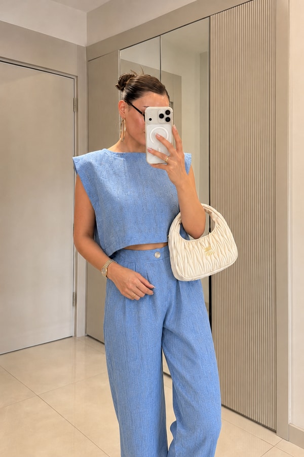Windler Mavi Crop Pantolon Takım