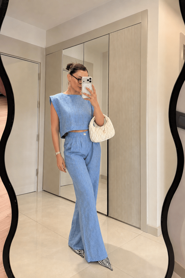Windler Mavi Crop Pantolon Takım
