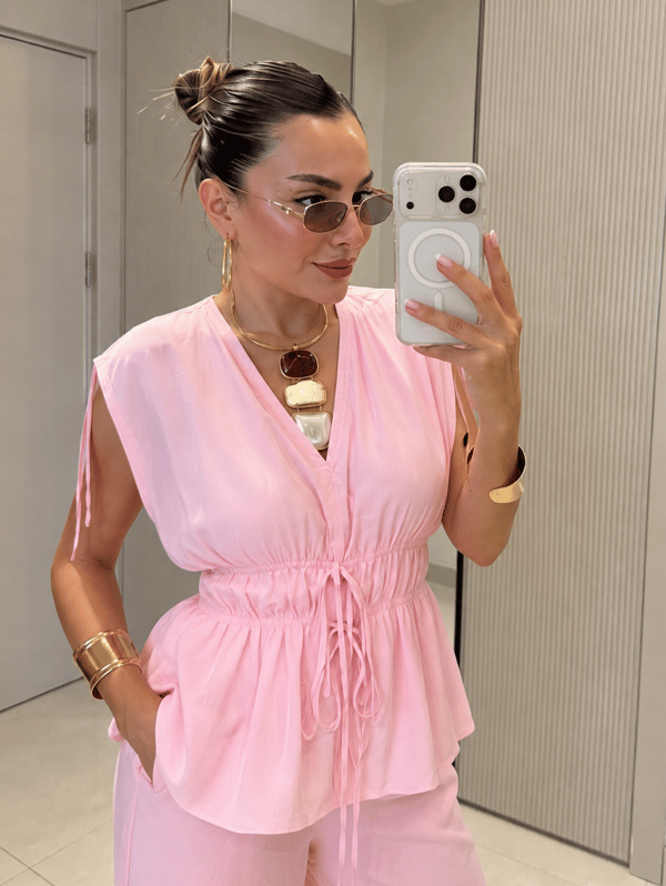 Wonka Pembe Büzgülü Premium Keten Takım