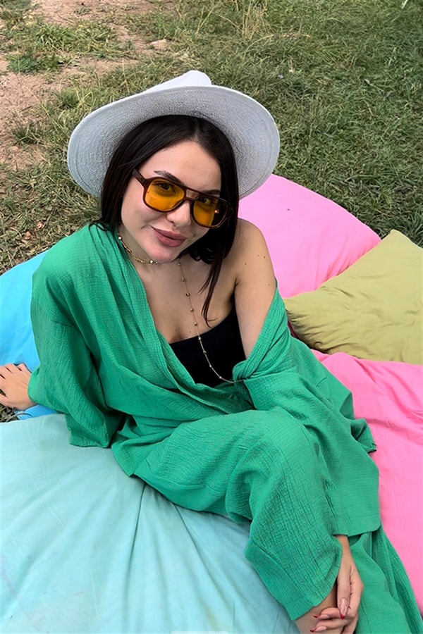Yeşil kimonolu bohem takım