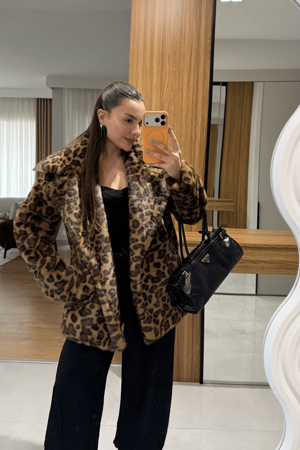 Yolanda Camel Leopar Yakalı Kürk 