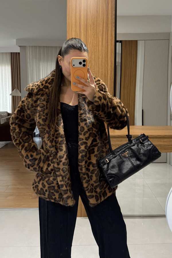 Yolanda Camel Leopar Yakalı Kürk 