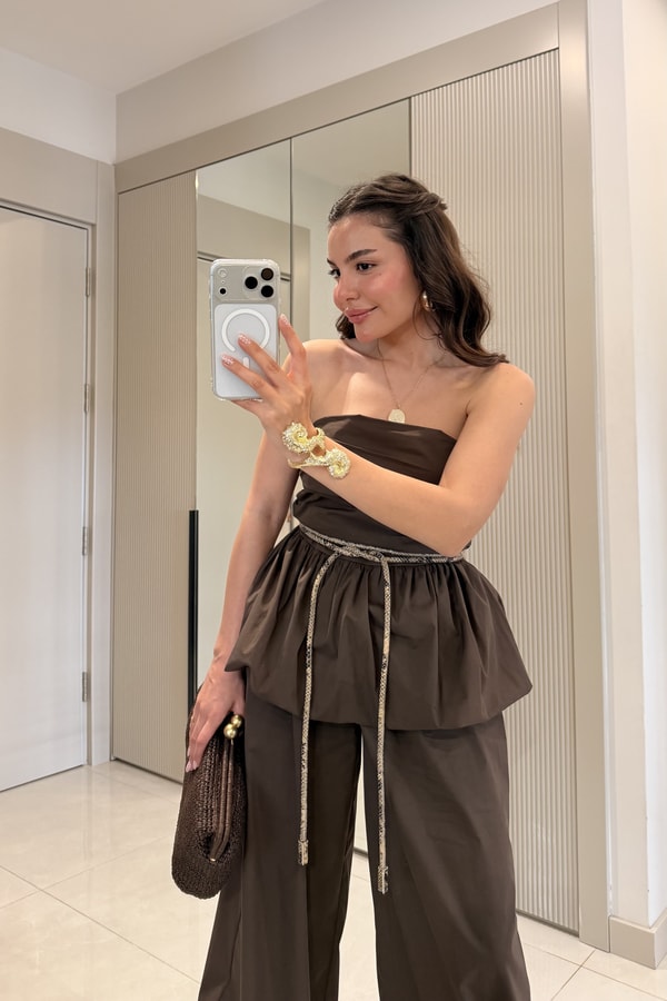 Yuliya Kahve Straplez Balon Takım