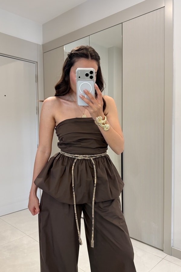Yuliya Kahve Straplez Balon Takım