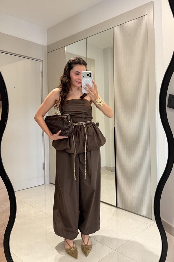 Yuliya Kahve Straplez Balon Takım