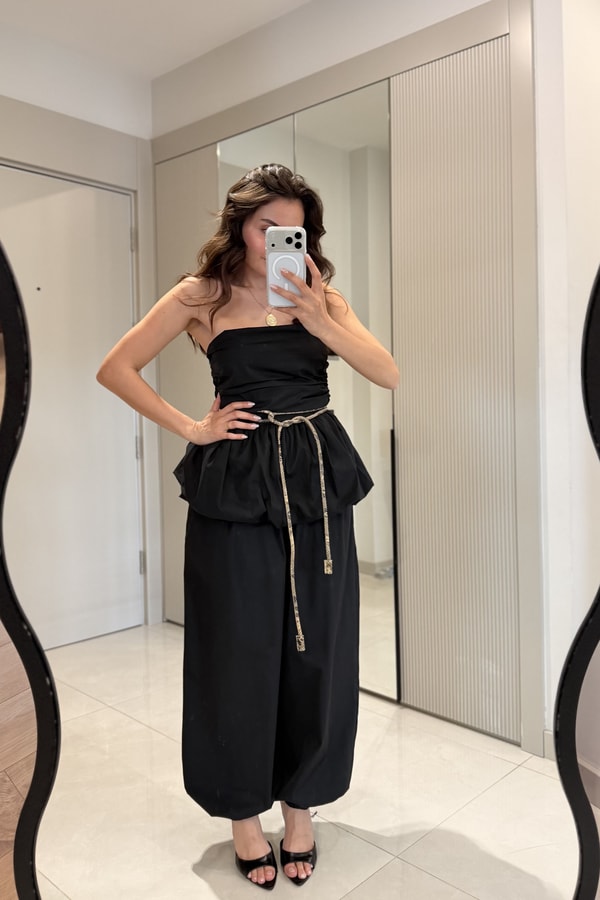 Yuliya Siyah Straplez Balon Takım