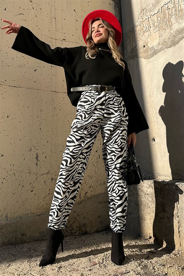 Zebra desen slouchy pantolon
