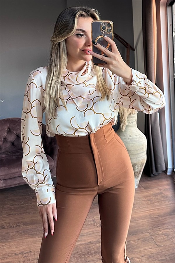 Zr halka detaylı saten bluz 