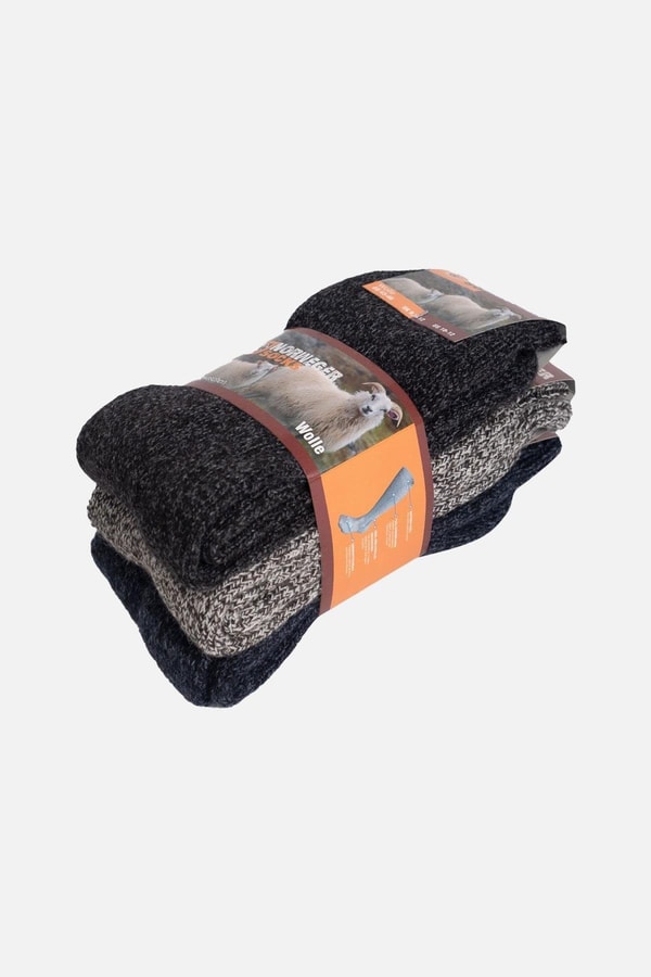 Aytuğ Erkek Norweger Merino Yünü Kışlık 3'lü Soket Bot Çorabı Çok Renki