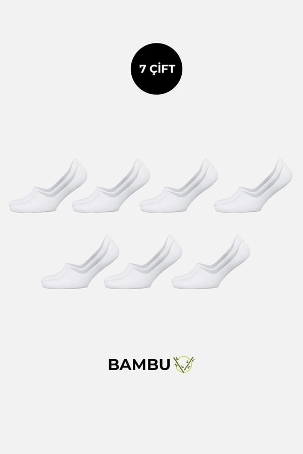 BAMBU Kadın Kutulu 7 Çift Babet Çorap Beyaz