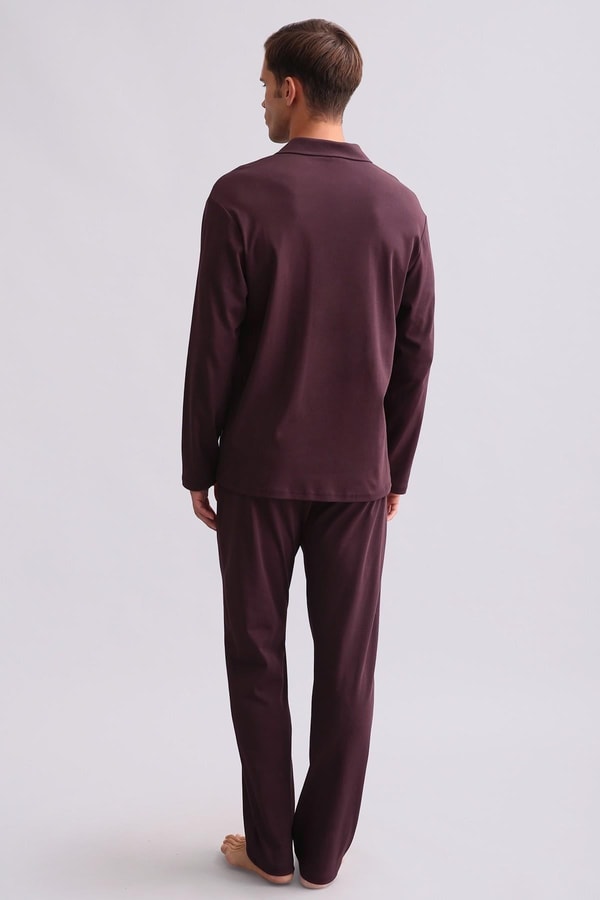 Erkek Bambu Gömlek Pijama Takımı Bordo