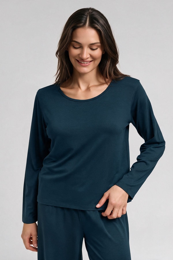 Kadın Örme T-shirt Geniş Paça Pantolon İkili Takım Antrasit
