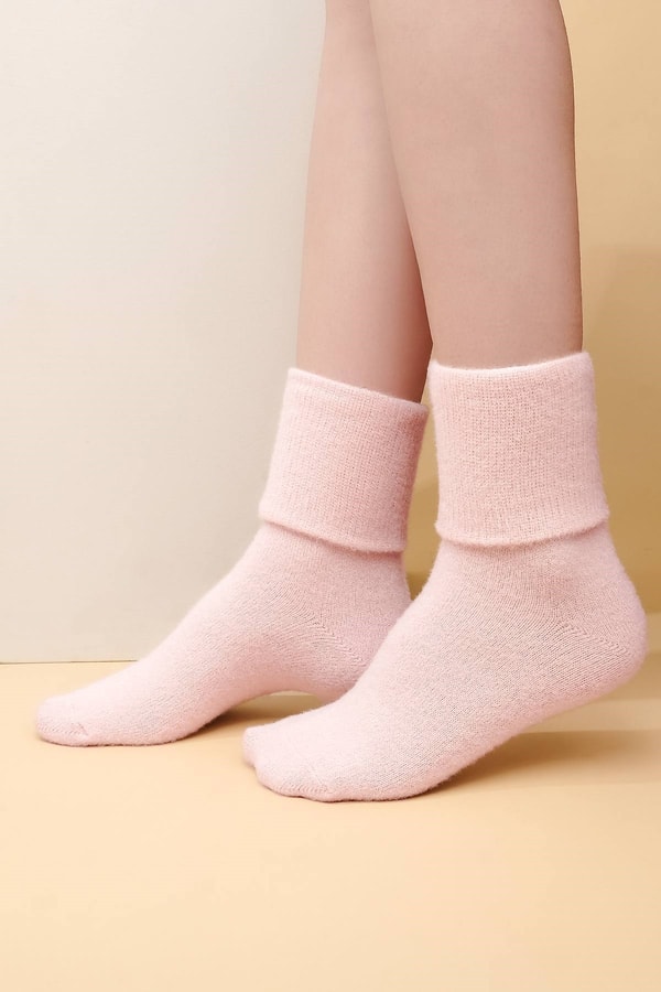 Kadın Soft Peluş Termal Tekli Soket Çorap Açık Pembe