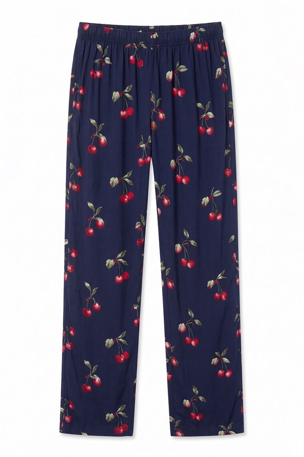 Kadın Viskon Çiçekli Alt Pijama Lacivert
