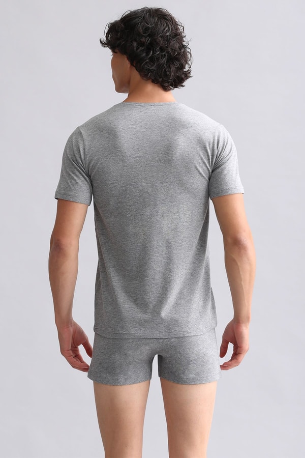 Mısırlı BAMBU HERCULES Slim Fit V Yaka Fanila Gri Melanj