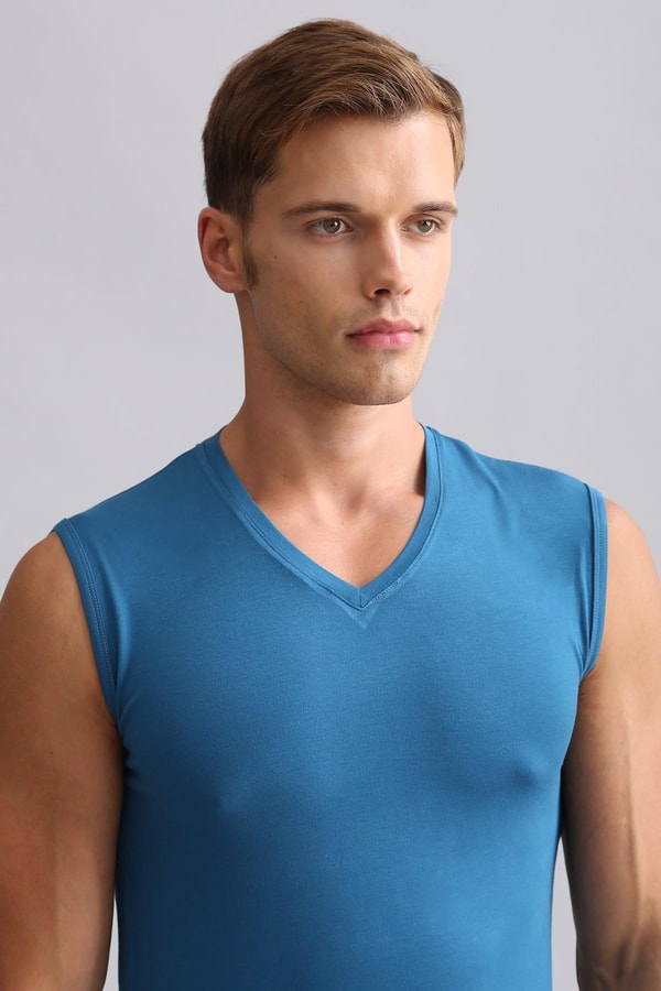 Mısırlı BAMBU HERCULES Slim Fit V Yaka Sporcu Atlet / T-Shirt Petrol