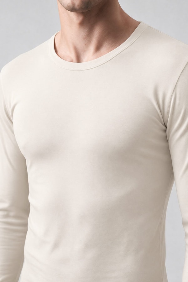 Mısırlı BAMBU TERMAL Bisiklet Yaka Uzun Kollu Fanila / Sweatshirt Ekru