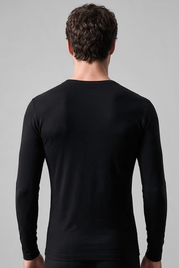 Mısırlı BAMBU TERMAL V Yaka Uzun Kollu Fanila / Sweatshirt Siyah