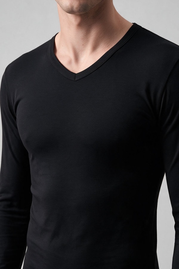 Mısırlı BAMBU TERMAL V Yaka Uzun Kollu Fanila / Sweatshirt Siyah