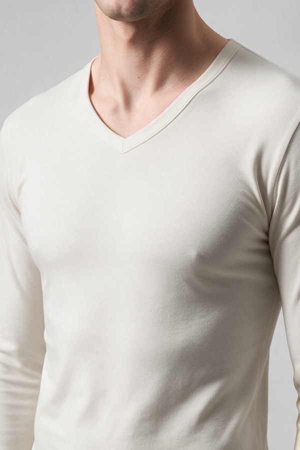 Mısırlı BAMBU TERMAL V Yaka Uzun Kollu Fanila / Sweatshirt Ekru