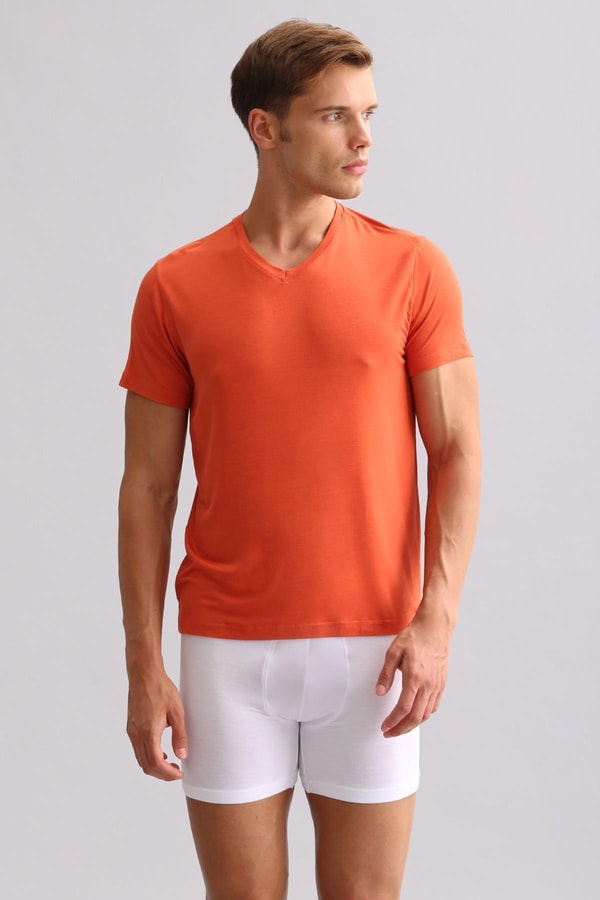 Mısırlı BAMBU ZEUS LUXURY Regular Fit V Yaka Fanila / T-Shirt Pas Kırmızı