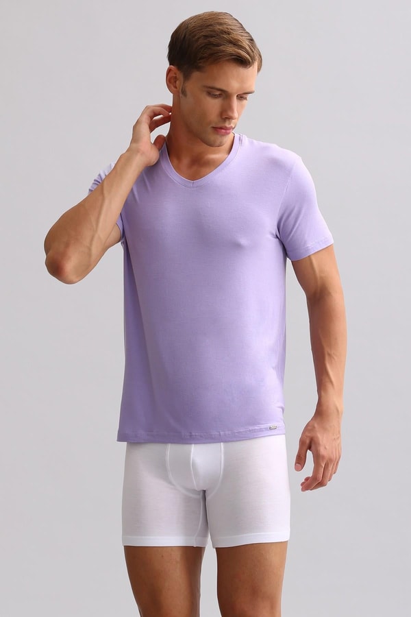 Mısırlı BAMBU ZEUS LUXURY Regular Fit V Yaka Fanila / T-Shirt Mor