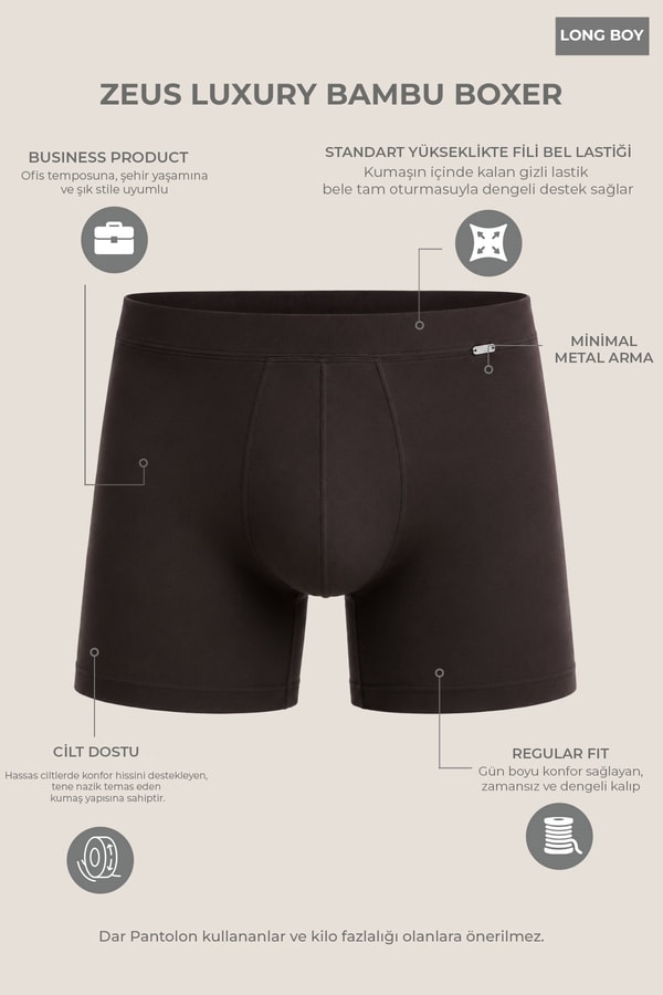 Mısırlı BAMBU ZEUS LUXURY Regular Fit Metal Armalı Long Boxer Siyah