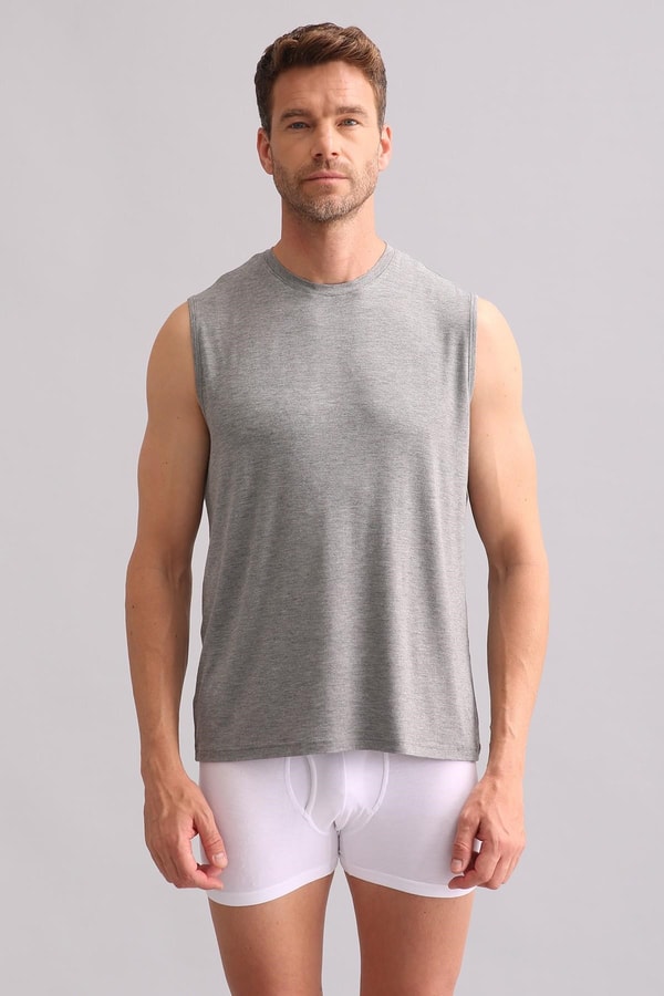 Mısırlı BAMBU ZEUS Regular Fit Bisiklet Yaka Sporcu Atlet / T-Shirt Melanj Gri