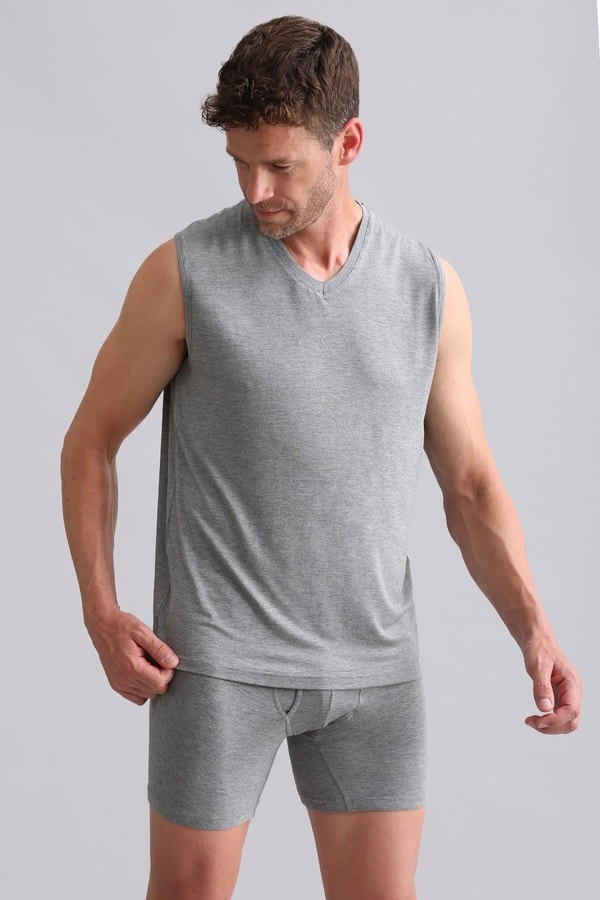 Mısırlı BAMBU ZEUS Regular Fit V Yaka Sporcu Atlet / T-Shirt Melanj Gri