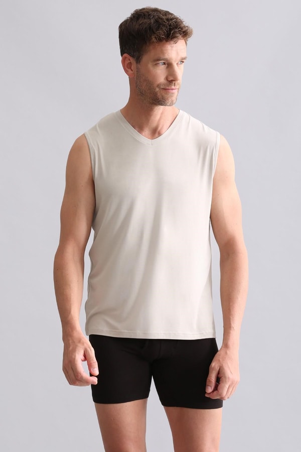 Mısırlı BAMBU ZEUS Regular Fit V Yaka Sporcu Atlet Toprak Bej