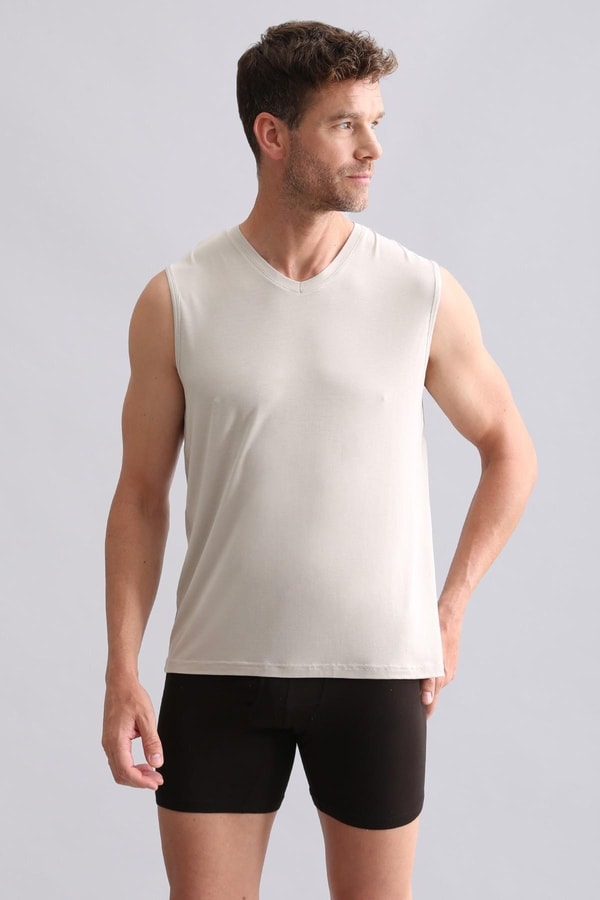 Mısırlı BAMBU ZEUS Regular Fit V Yaka Sporcu Atlet Toprak Bej